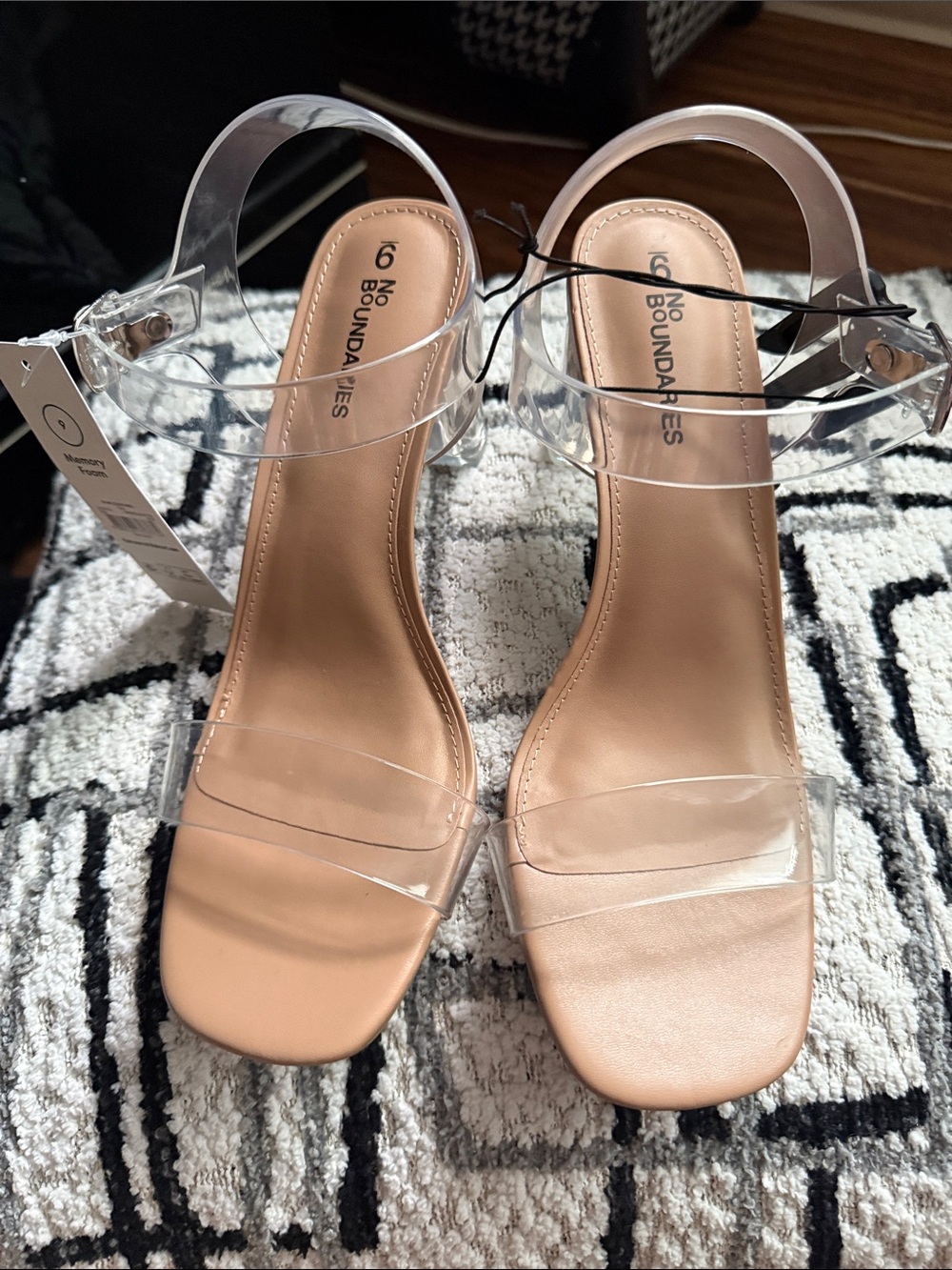 No Boundaries Clear Strap Nude Block Heel Sandals